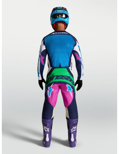 Tenue cross Alpinestars 2027 Techstar Maven - Blanc Bleu Vert Fluo
