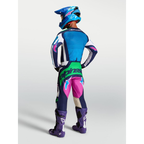 Tenue cross Alpinestars 2027 Techstar Maven - Blanc Bleu Vert Fluo