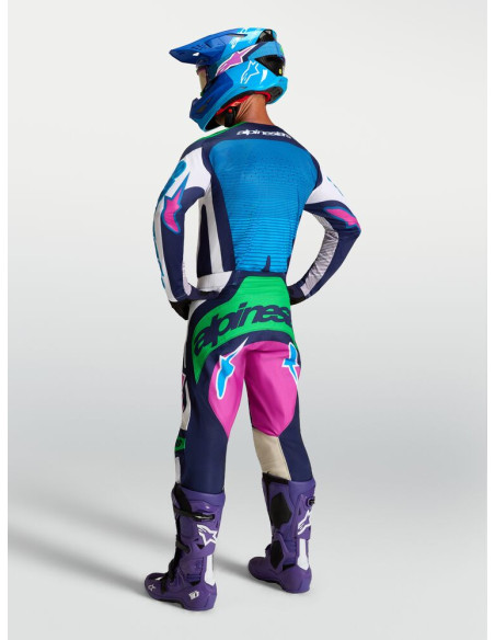 Tenue cross Alpinestars 2027 Techstar Maven - Blanc Bleu Vert Fluo