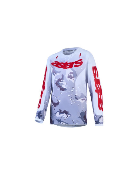 Maillot cross enfant Alpinestars 2027 Fluid Lone - Camo Gris Blanc Rouge