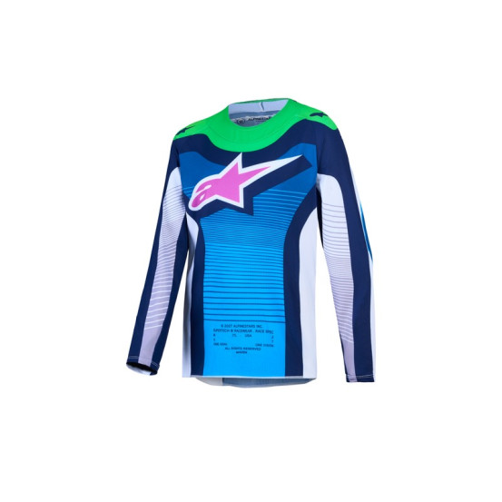 Maillot cross enfant Alpinestars 2027 Supertech Maven - Blanc Bleu Vert Fluo