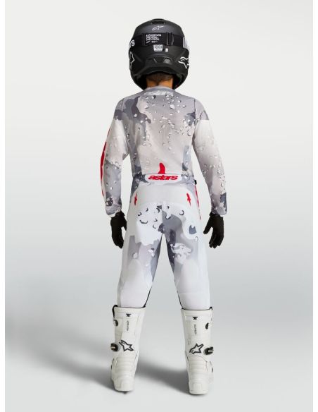 Tenue cross enfant Alpinestars 2027 Fluid Lone - Camo Gris Blanc Rouge