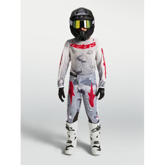 Tenue cross enfant Alpinestars 2027 Fluid Lone - Camo Gris Blanc Rouge