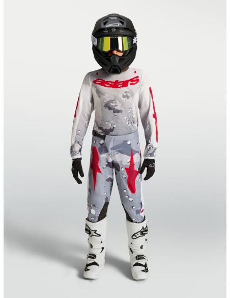 Tenue cross enfant Alpinestars 2027 Fluid Lone - Camo Gris Blanc Rouge