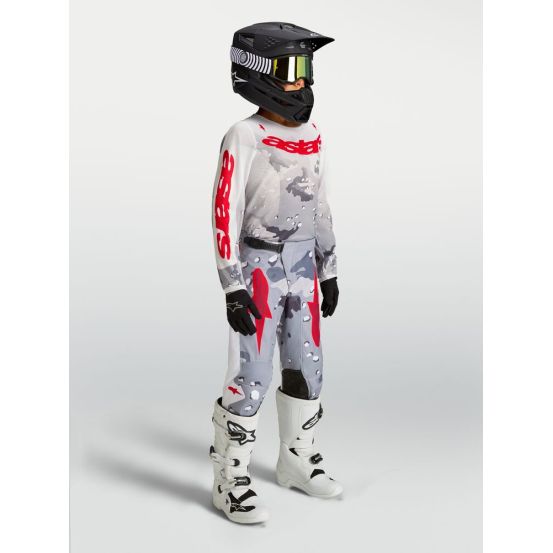 Tenue cross enfant Alpinestars 2027 Fluid Lone - Camo Gris Blanc Rouge