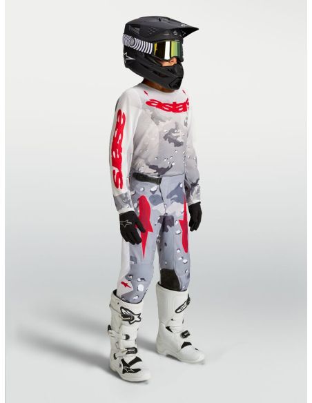 Tenue cross enfant Alpinestars 2027 Fluid Lone - Camo Gris Blanc Rouge