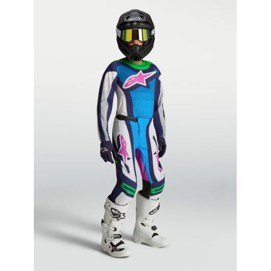 Tenue cross enfant Alpinestars 2027 Supertech Maven - Blanc Bleu Vert Fluo
