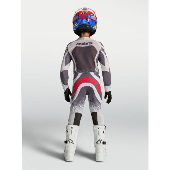 Tenue cross enfant Alpinestars 2027 Supertech Swan - Lila Gris Rouge Fluo