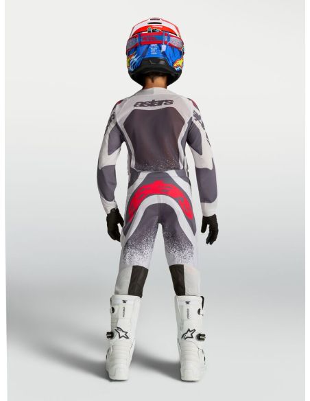 Tenue cross enfant Alpinestars 2027 Supertech Swan - Lila Gris Rouge Fluo