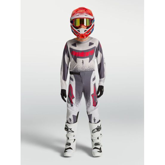 Tenue cross enfant Alpinestars 2027 Supertech Swan - Lila Gris Rouge Fluo