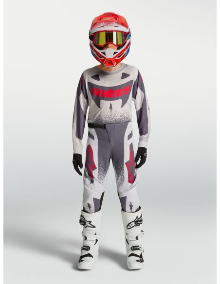 Tenue cross enfant Alpinestars 2027 Supertech Swan - Lila Gris Rouge Fluo