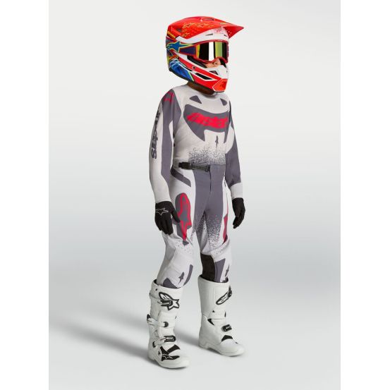 Tenue cross enfant Alpinestars 2027 Supertech Swan - Lila Gris Rouge Fluo
