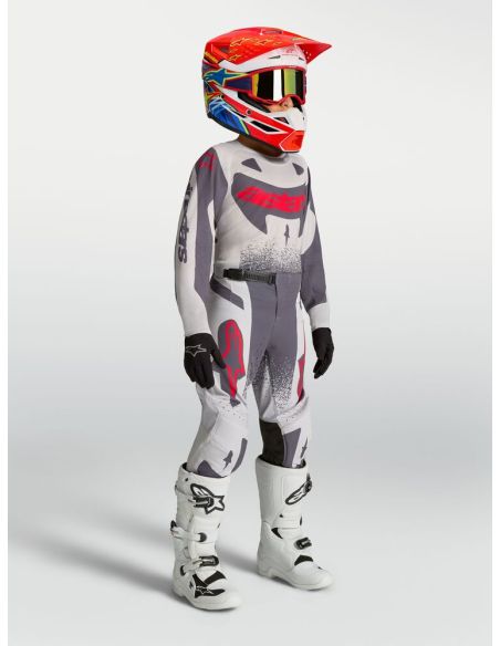Tenue cross enfant Alpinestars 2027 Supertech Swan - Lila Gris Rouge Fluo