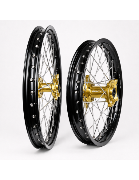 Paire de roues motocross RWX Moyeu Or Suzuki 250 / 450 RM-Z 2007-2027
