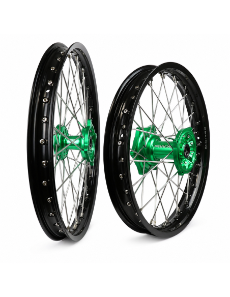 Paire de roues motocross RWX Moyeu Vert Kawasaki 250 KX-F 2021-2025 / 450 KX-F 2019-2025