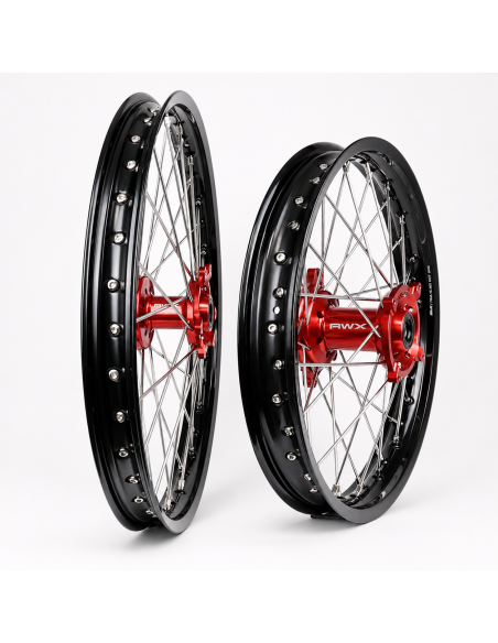 Paire de roues motocross RWX Moyeu Rouge Honda 250 CRF-R 2014-2027 / 450 CRF-R 2013-2027