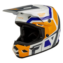 Casque cross enfant Fly 2027 Kinetic Scrap - Blanc Orange Bleu Gris