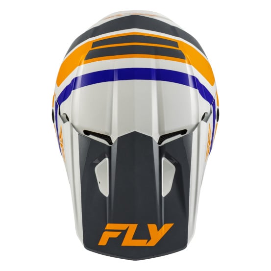 Casque cross enfant Fly 2027 Kinetic Scrap - Blanc Orange Bleu Gris