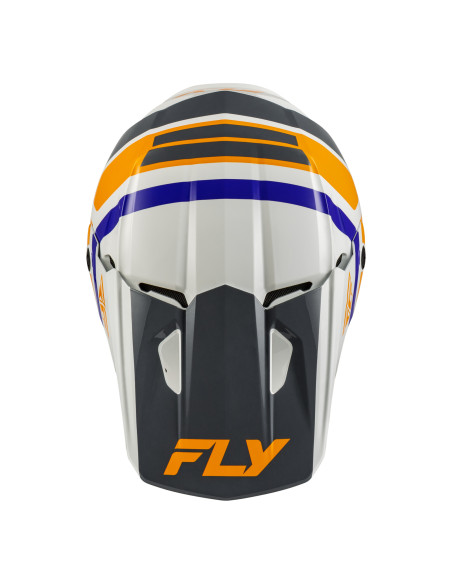 Casque cross enfant Fly 2027 Kinetic Scrap - Blanc Orange Bleu Gris