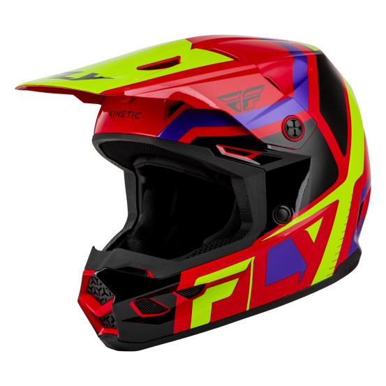 Casque cross enfant Fly 2027 Kinetic Scrap - Rouge Jaune fluo Violet Noir