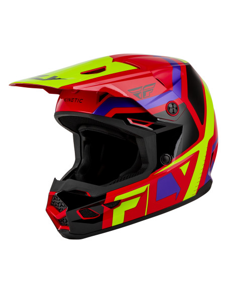 Casque cross enfant Fly 2027 Kinetic Scrap - Rouge Jaune fluo Violet Noir