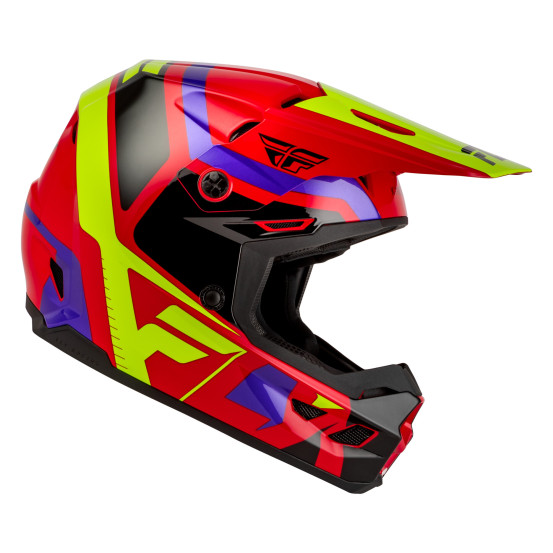 Casque cross enfant Fly 2027 Kinetic Scrap - Rouge Jaune fluo Violet Noir