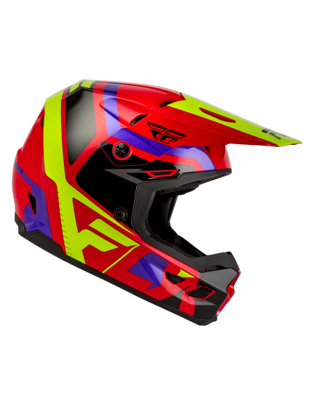 Casque cross enfant Fly 2027 Kinetic Scrap - Rouge Jaune fluo Violet Noir