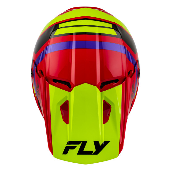 Casque cross enfant Fly 2027 Kinetic Scrap - Rouge Jaune fluo Violet Noir
