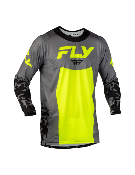 Maillot cross enfant Fly 2027 Lite Flake - Gris Jaune fluo Noir
