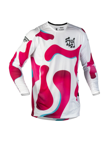 Maillot cross enfant Fly 2027 Lite Vibe - Blanc Rose Bleu
