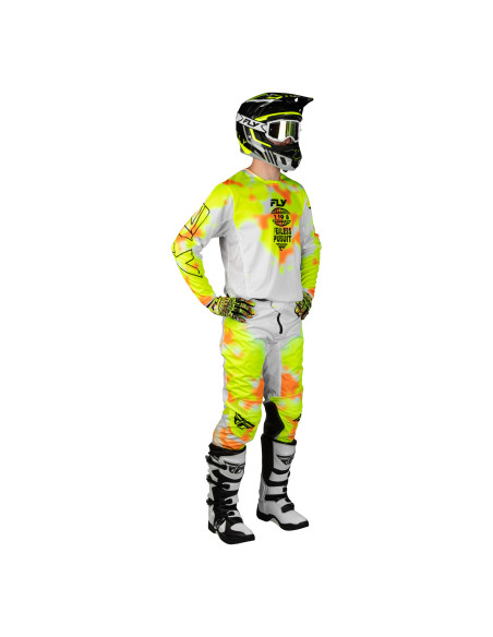 Maillot cross Fly 2027 Kinetic Blur - Blanc Jaune fluo Orange