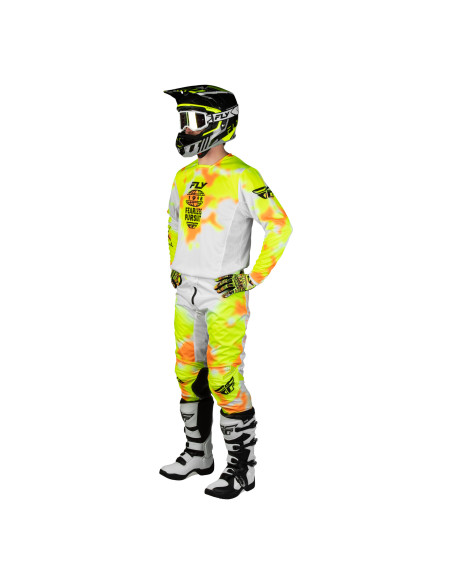 Maillot cross Fly 2027 Kinetic Blur - Blanc Jaune fluo Orange