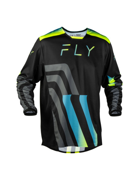 Maillot cross Fly 2027 Kinetic Volt - Noir Gris Turquoise Jaune