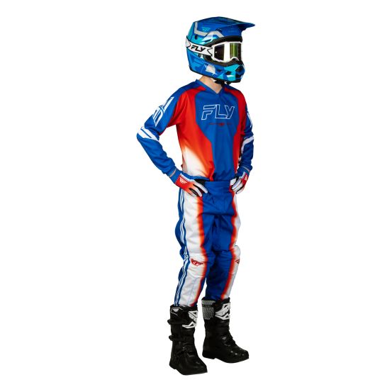 Tenue cross enfant Fly 2027 F-16 Raze - Rouge Blanc Bleu