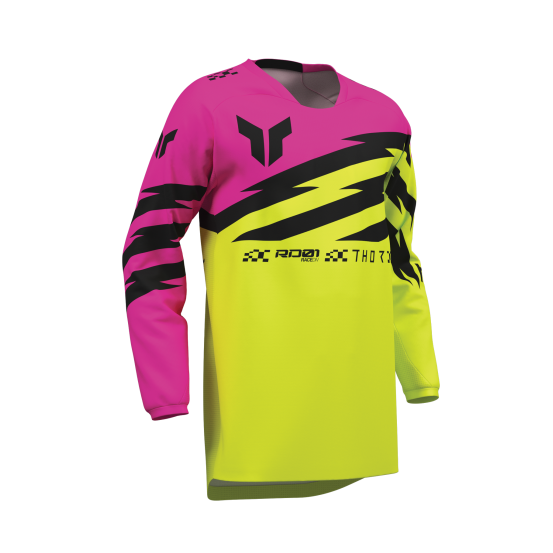 Maillot cross enfant Thor 2027 Launchmode Shockie - Jaune Acid Rose Fuchsia