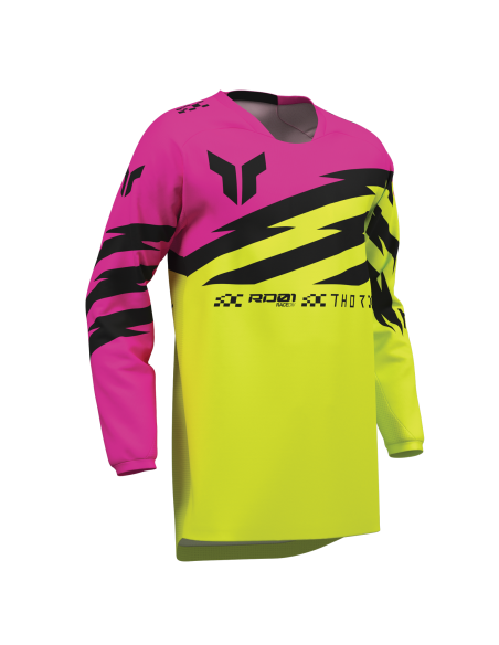 Maillot cross enfant Thor 2027 Launchmode Shockie - Jaune Acid Rose Fuchsia