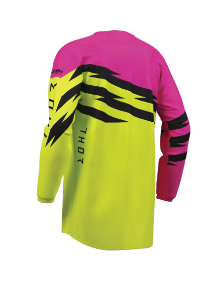 Maillot cross enfant Thor 2027 Launchmode Shockie - Jaune Acid Rose Fuchsia