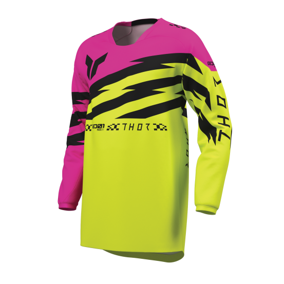 Maillot cross enfant Thor 2027 Launchmode Shockie - Jaune Acid Rose Fuchsia