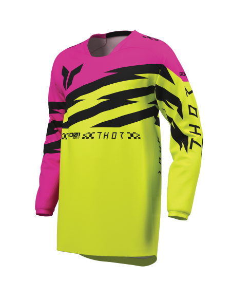Maillot cross enfant Thor 2027 Launchmode Shockie - Jaune Acid Rose Fuchsia