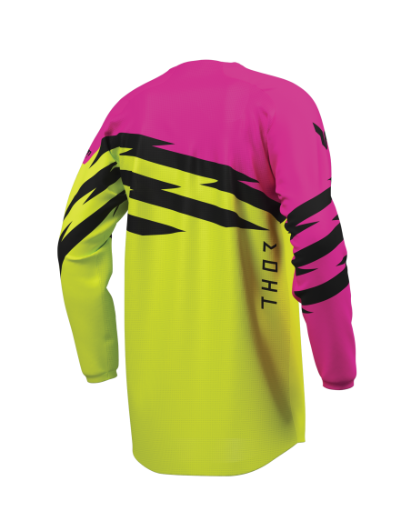 Maillot cross enfant Thor 2027 Launchmode Shockie - Jaune Acid Rose Fuchsia