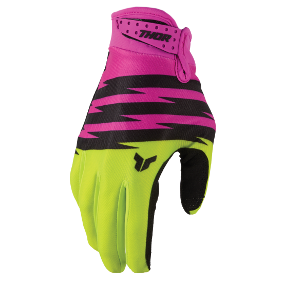 Gants cross enfant Thor Launchmode Shockie - Jaune Acid Rose Fuchsia