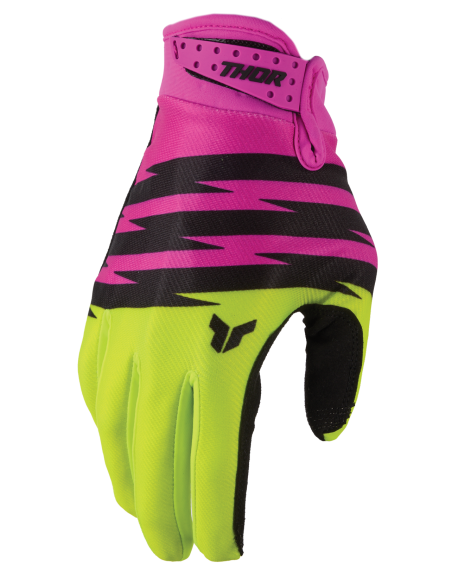 Gants cross enfant Thor Launchmode Shockie - Jaune Acid Rose Fuchsia
