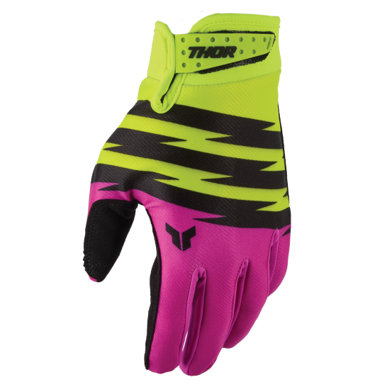 Gants cross enfant Thor Launchmode Shockie - Jaune Acid Rose Fuchsia