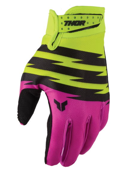 Gants cross enfant Thor Launchmode Shockie - Jaune Acid Rose Fuchsia
