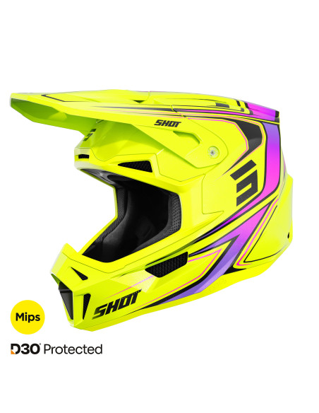 Casque cross Shot 2027 Lite Glory - Jaune Fluo Pearl