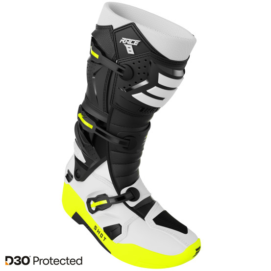 Bottes cross Shot 2027 Race 8 - Noir Blanc Jaune Fluo