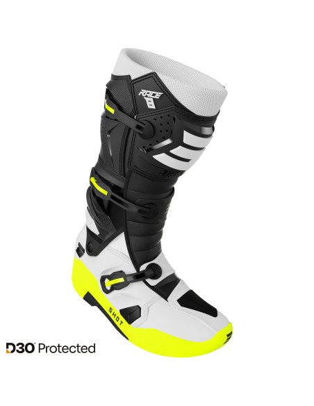 Bottes cross Shot 2027 Race 8 - Noir Blanc Jaune Fluo