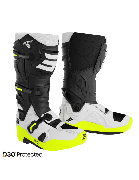 Bottes cross Shot 2027 Race 8 - Noir Blanc Jaune Fluo