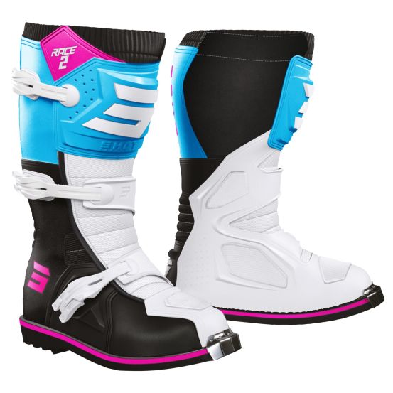 Bottes cross enfant Shot 2027 Race 2 - Blanc Bleu Rose