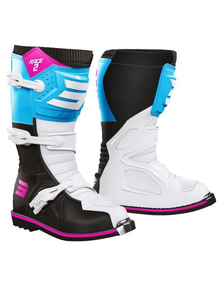 Bottes cross enfant Shot 2027 Race 2 - Blanc Bleu Rose